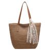 Summer Large Capacity Handbag Ladies Shoulder Bag Fashion Handmade Straw Bag Hundred Ladies Tote Bag Silk Scarf Decoration