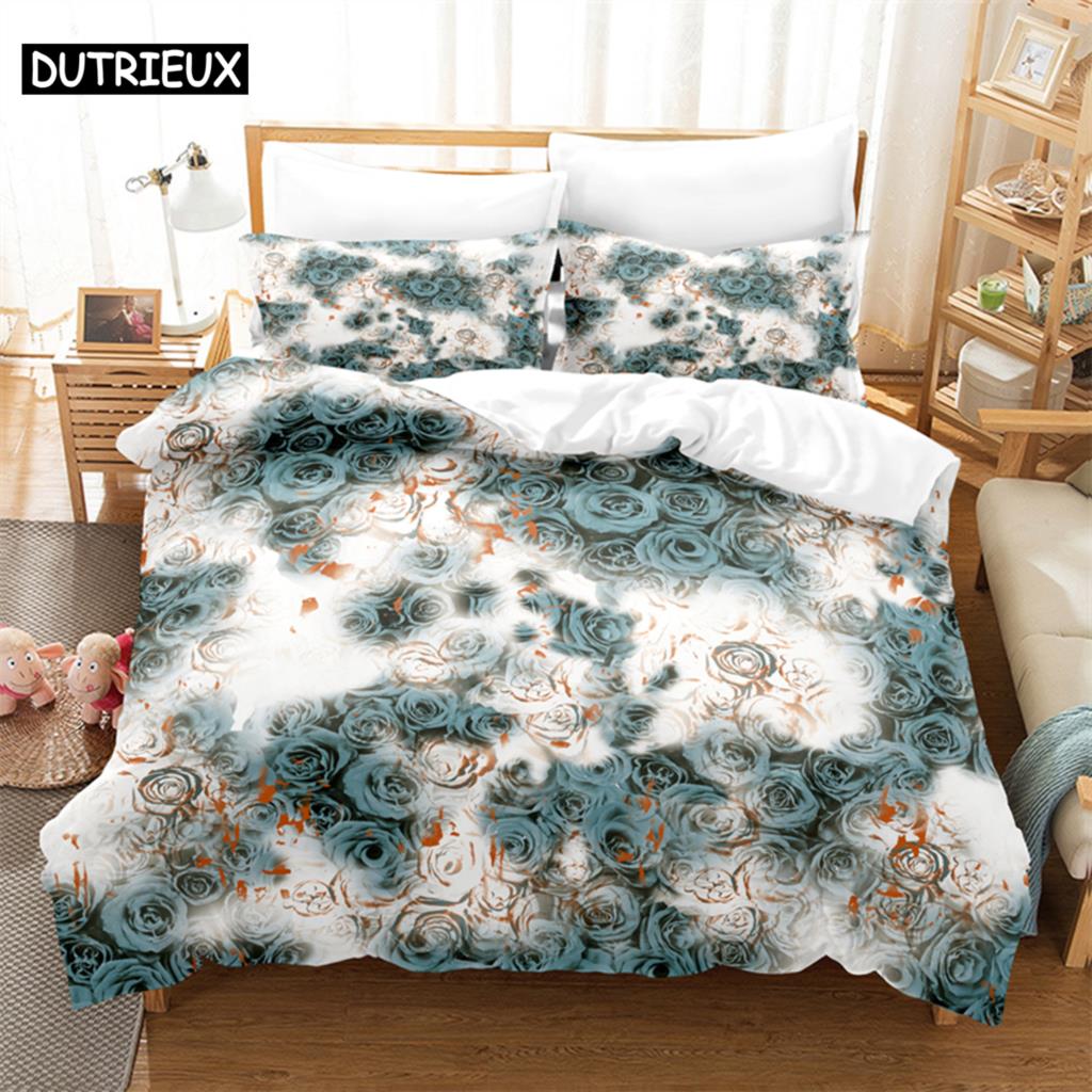 

3D Digital - Printed Bright Roses - Themed Quen - Sized Dimensionsd Soft Duvet Cover Set featuring Fashionable Design for Bed Linen 100*200cm Single