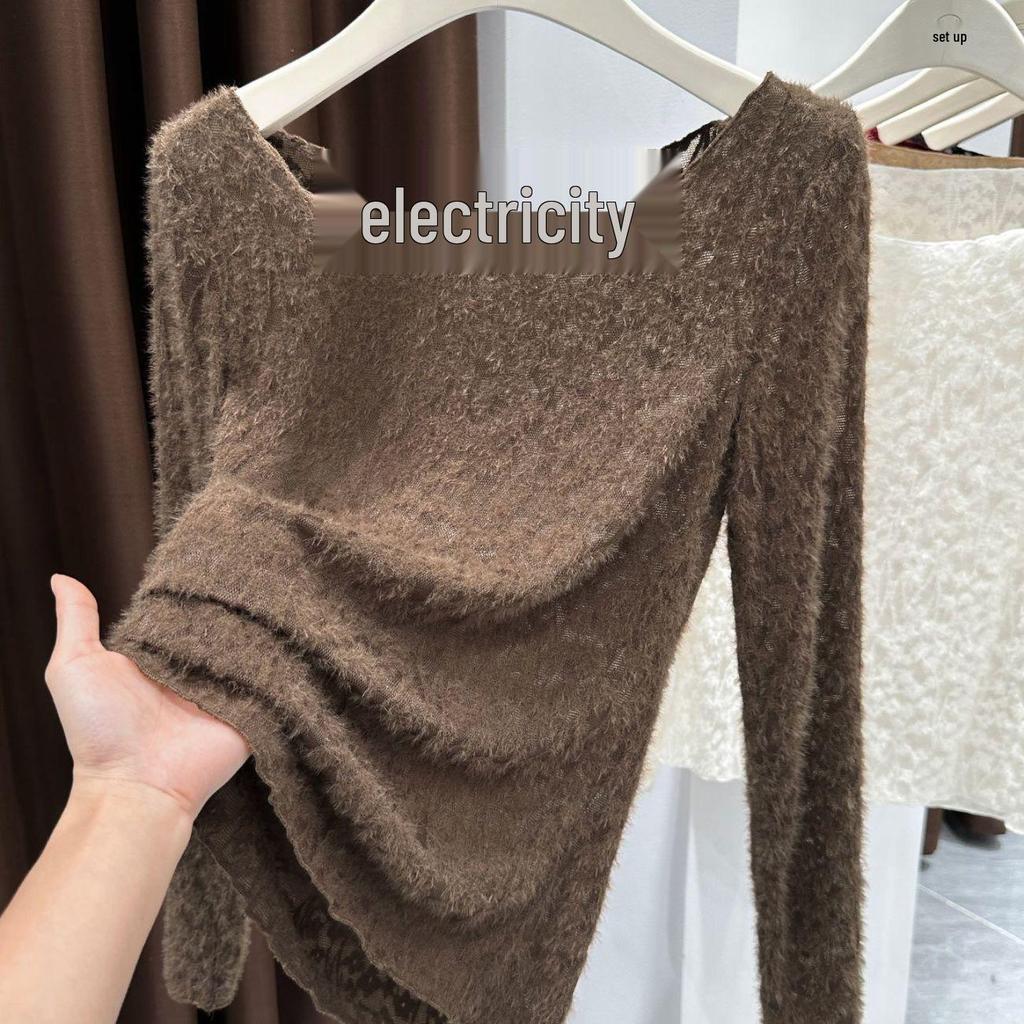 Women's Sexy Lace Hollow-Out Long-Sleeve Slim-Fit Top for Autumn/Winter