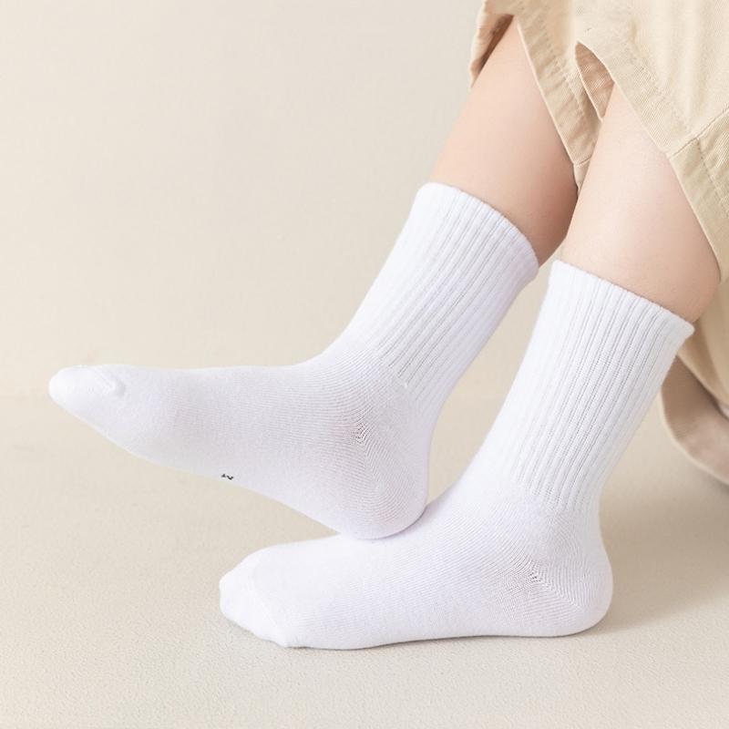 5 perechi/set Copii Băieți Fete Înapoi la școală Sosete Lot Culoare Pură Alb Negru Gri Uniforma Sosete Crew Stil Copii