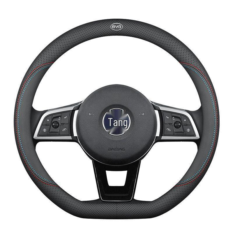 BYD New Energy Genuine Leather Steering Wheel Cover - Ultra-thin, All-season for Han, Tang, Qin, Song, MAX, Yuan, E2F3 models.