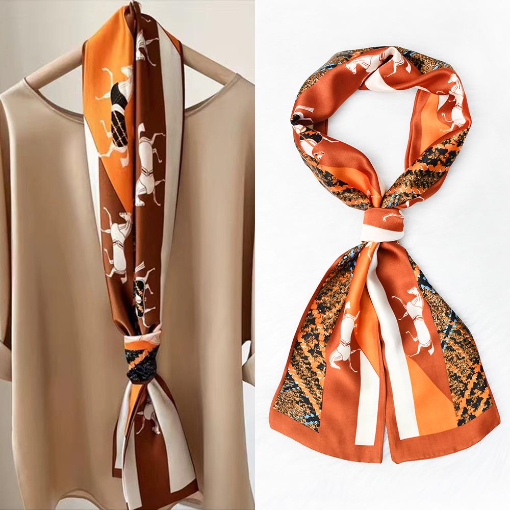 Luxury Design Horse Print Silk Sexy Scarf Women Soft Satin Hairband Neckerchief Office Hijab Headband Foulard Gift