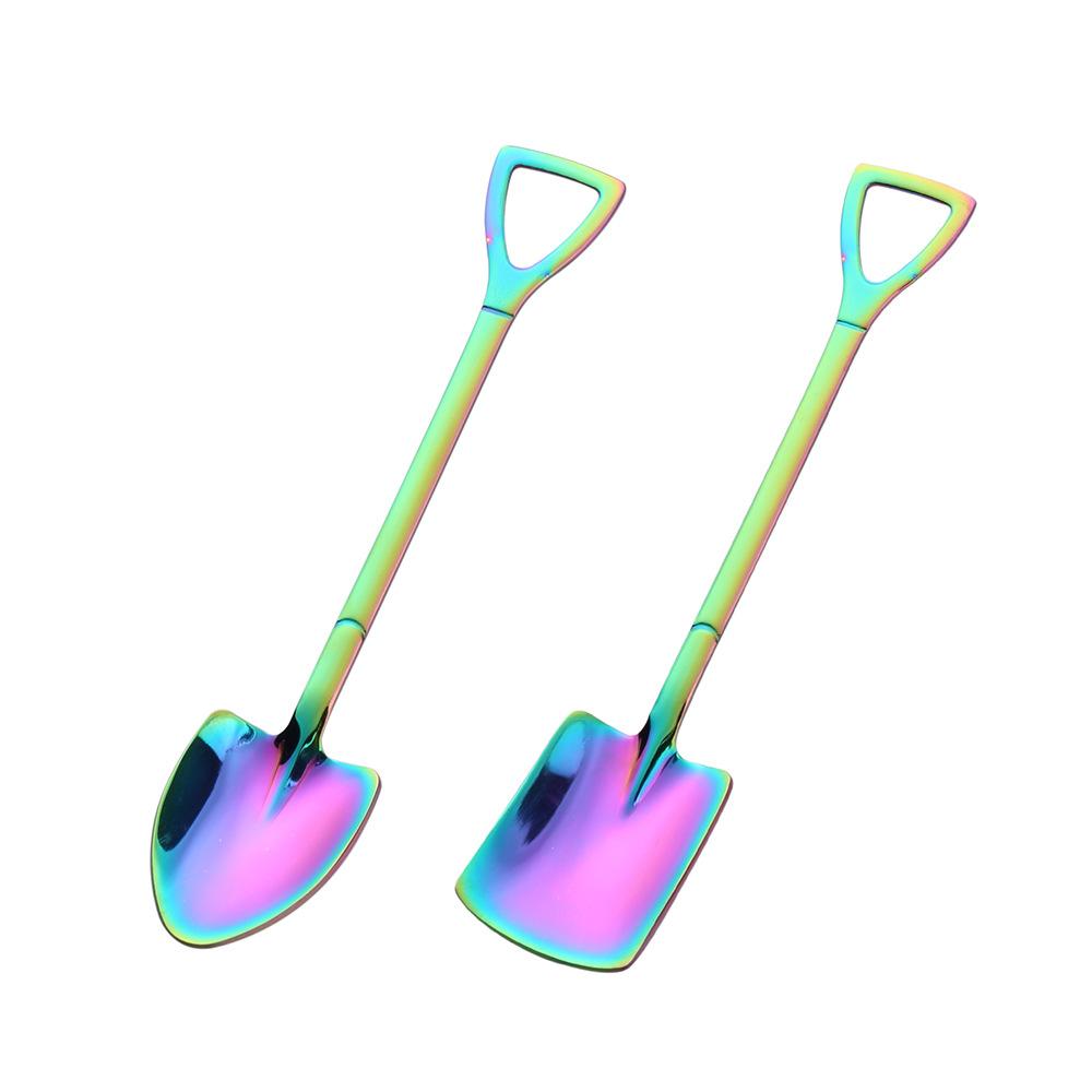 2pcs Shovel Spoons Stainless Steel TeaSpoons Creative Coffee Spoon For Ice cream Dessert Scoop Tableware Cutlery set