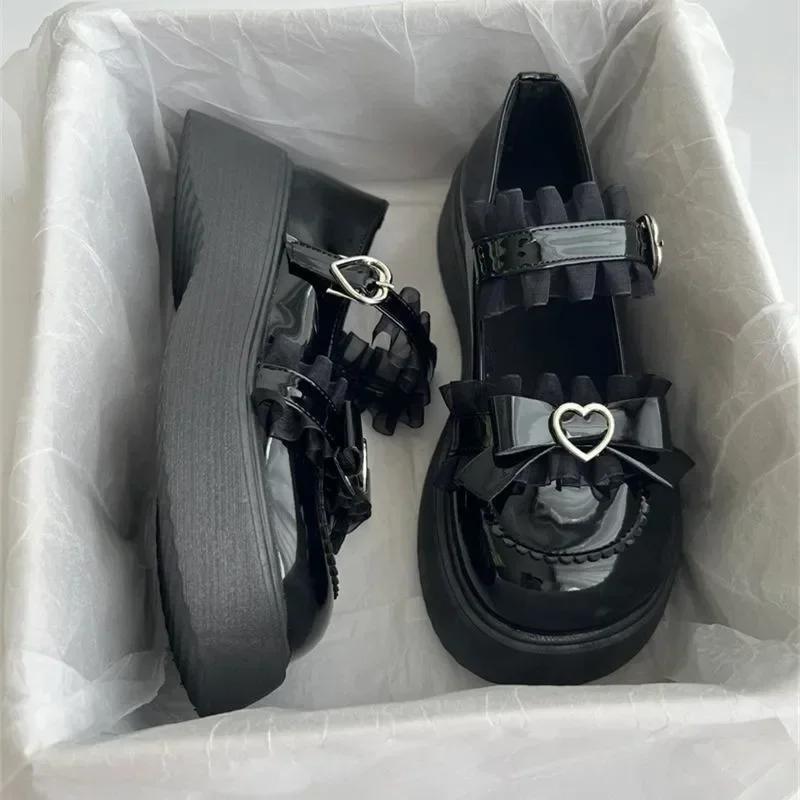 Loafers Round Toe Thick Lolita Mary Jane Cute Women Shoes with Bow Sweet Simple Fashion Versatile Casual Zapatillas De Mujer