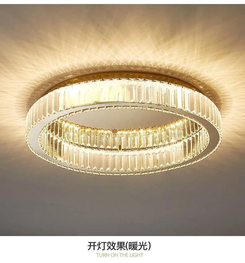 Round Crystal Led Ceiling Lamp For Bedroom Living Room Foyer Dining Room Modern Luxury Stainless Steel Crystal Ceiling Light