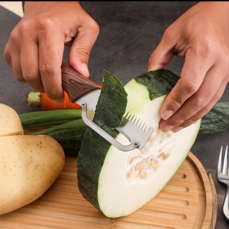 Multifunctional Vegetable Peeler With Sharp Stainless Steel Blade Wood Grain Handle For Kitchen Fruit Potato Peeling