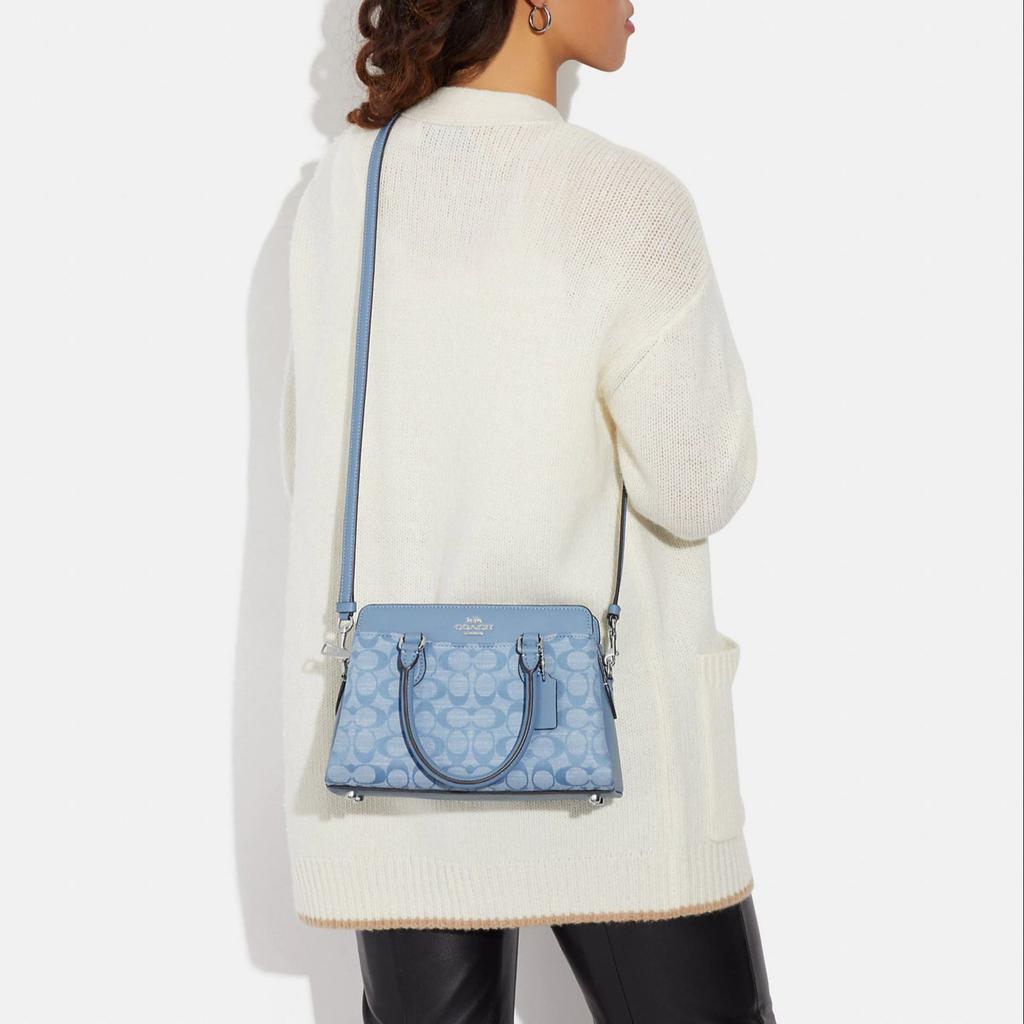 Coach Darcie 26 Classic Monogram Zip Closure Canvas And Leather Tote Shoulder Crossbody Bag Medium Women Bags Cornflower-Blue CH859-SVM6A