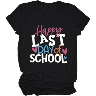 Women's Happy Teacher Bright Student Printed Tee Funny Teacher's Day T-Shirt Back To School Graphic Teacher Tops