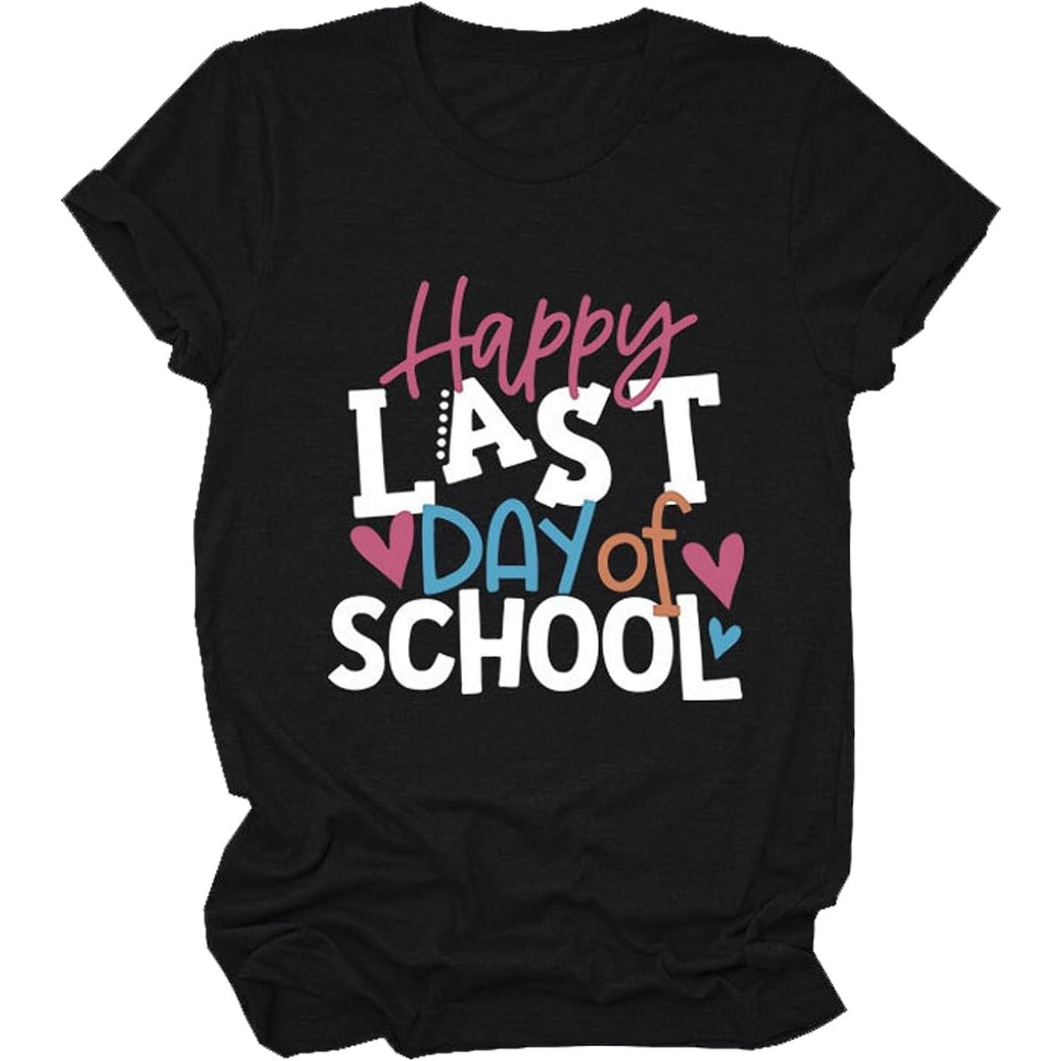 Women s Happy Teacher Bright Student Printed Tee Funny Teacher s Day T-Shirt Back to School Graphic Teacher Tops S чёрный