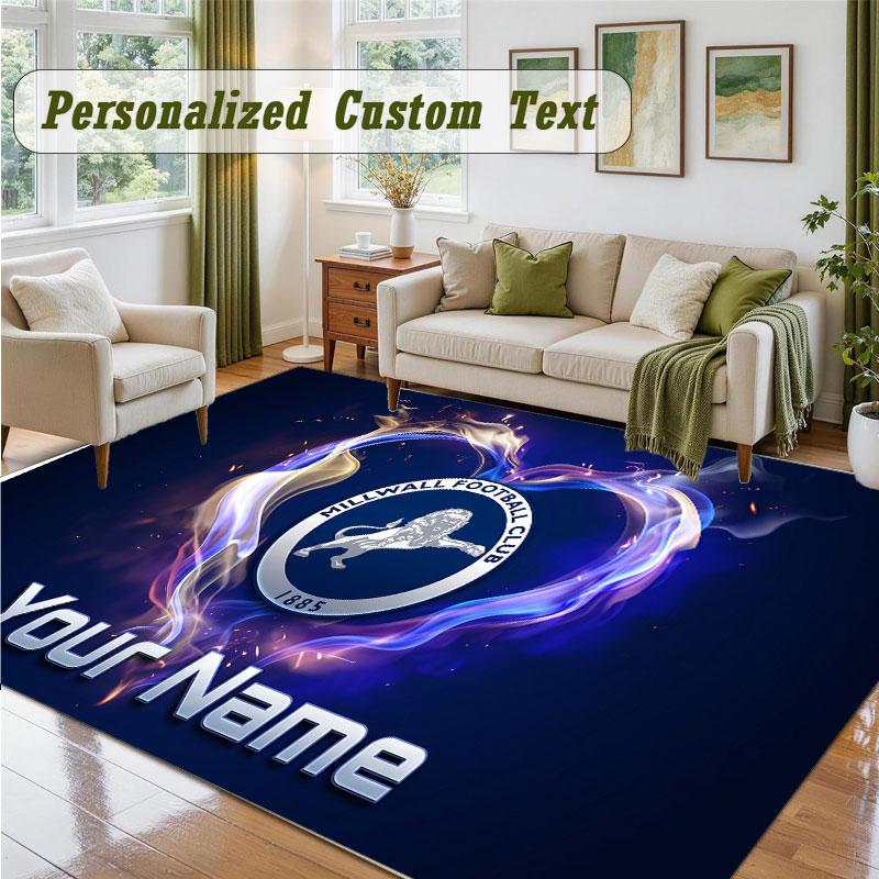 Crystal Velvet Square Rug Custom NameMillwall FC Pattern Non Slip Home Floor Decor Rug