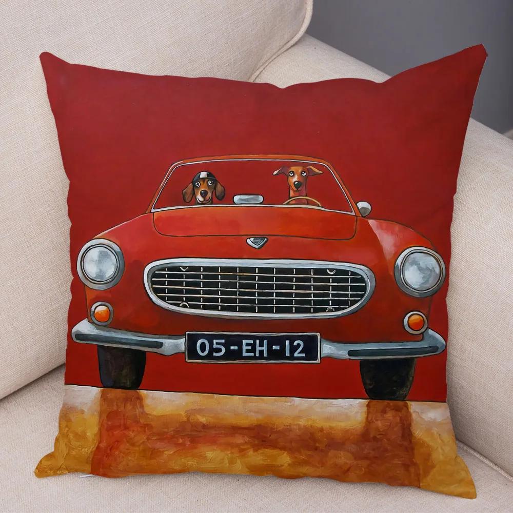 Colorful Cartoon Driving Bus Dog Cute Pet Print Cushion Cover for Home Living Room Sofa Car Decoration Pillowcase