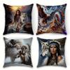Tribal Spirit Eagle Woman Pillowcase 2D Flat Printed Peach Skin Pillow Cover Wild Animal Art Cushion Case for Bedroom Couch