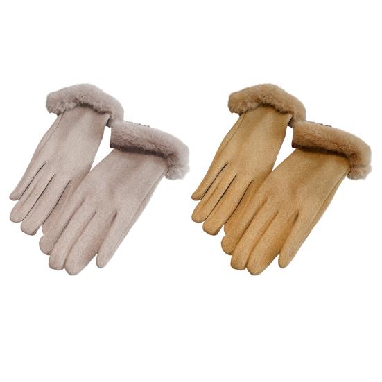 1 Pair Women Winter Touch Screen Gloves Fleece Lined Warm Gloves Thermal Faux Suede Gloves with Faux Fur Cuff for Girls Ladies