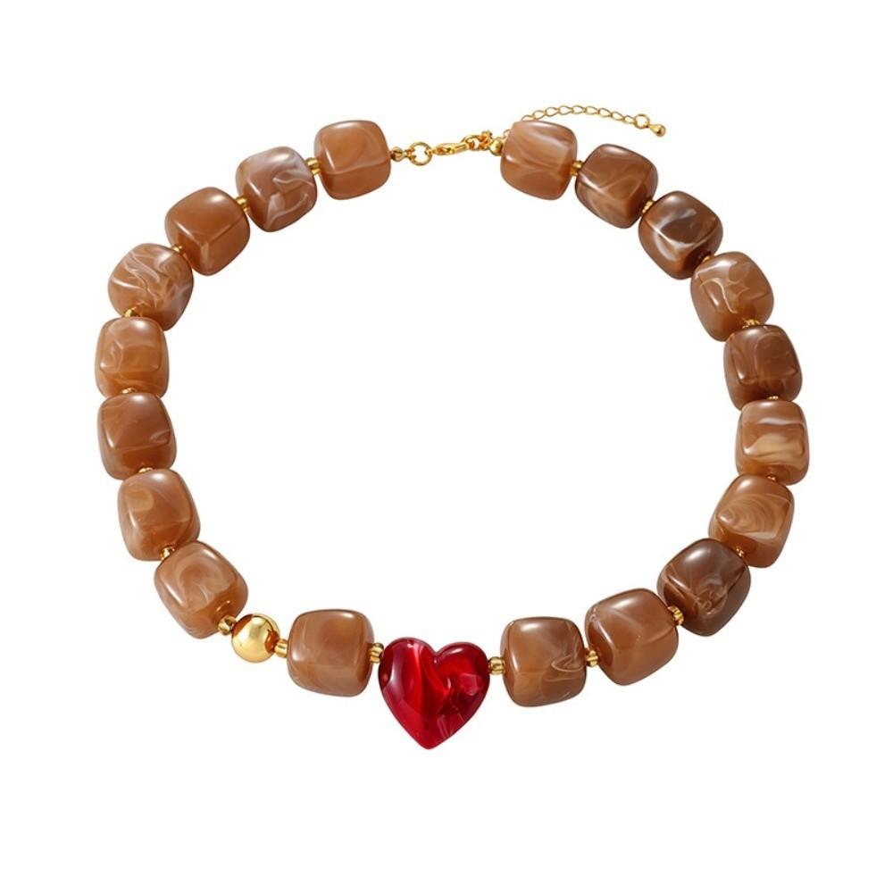 Colorful Heart Pendant Choker Square Candy Neck Chain Fashion Resin Beaded Necklace Date