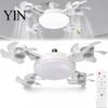 E27 Socket Fan 3/4/5 Blade Ceiling with Light & Remote Control, 2-in-1 Silent LED Drone Compact Ventilation Lamp Foldable Blades, 3-Speed Dimmable for