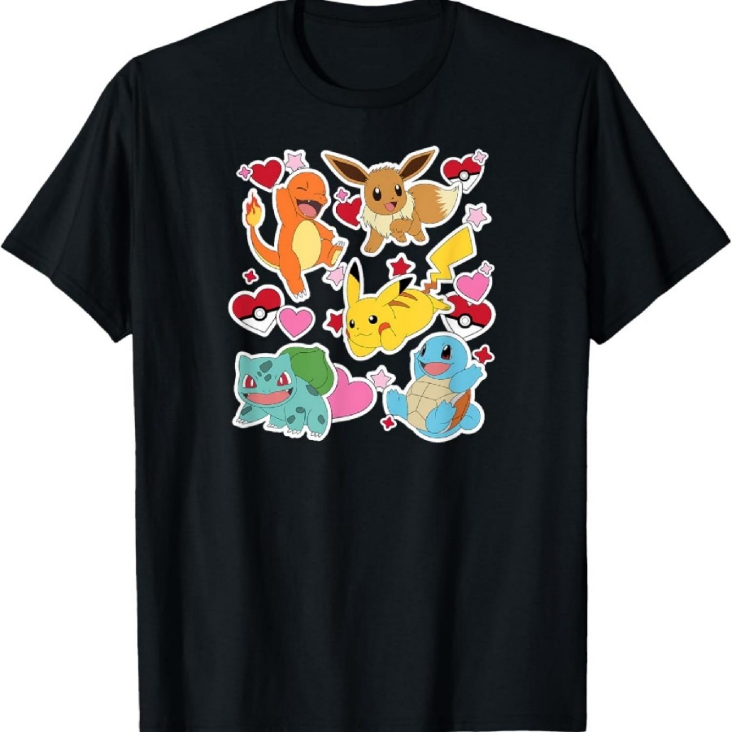 

Pokémon - Eevee Pikachu Charmander Squirtle Bulbasaur Hearts T-Shirt XXXXXL чорний