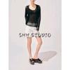 Autumn New Women's Clothing Idle Style Single Row Multi-Buckle Mesh Hem Long Sleeves V-neck Knitted Jacket 2756104