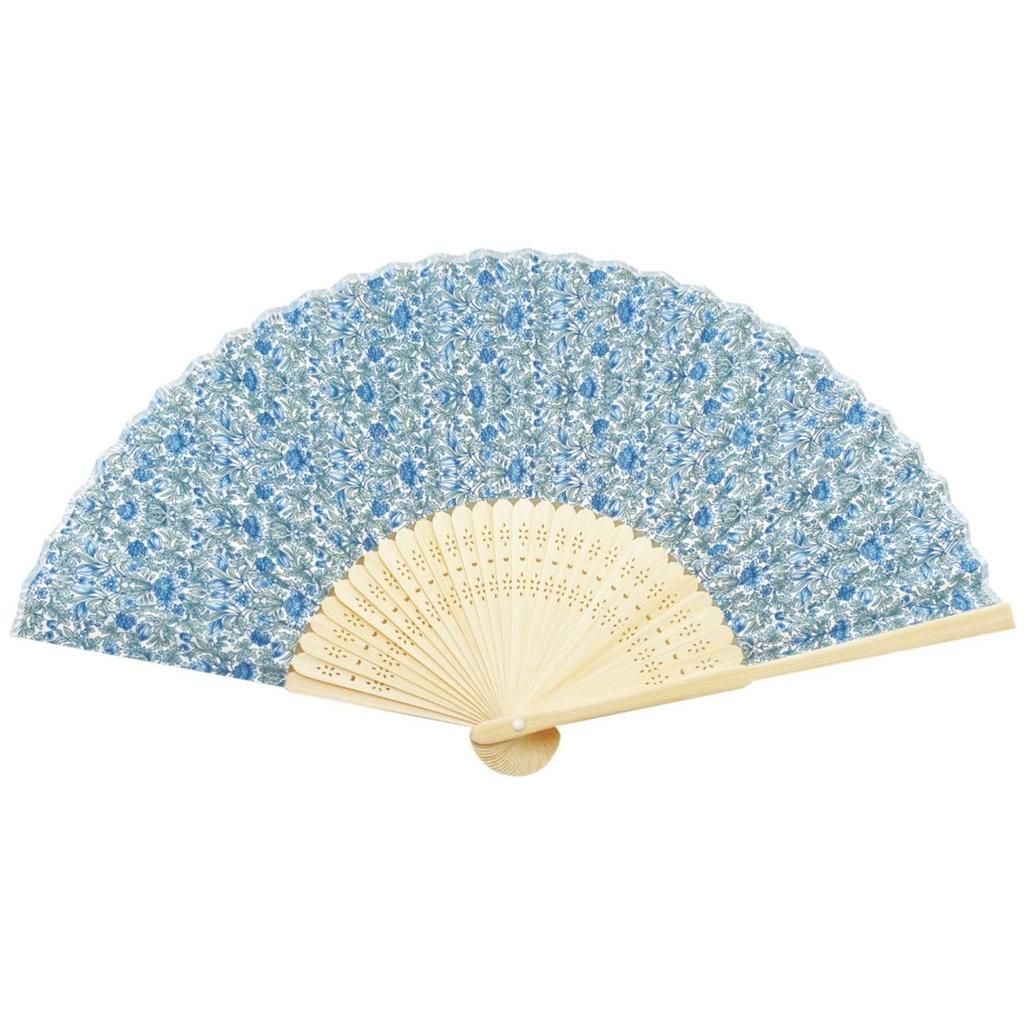 Koji Company Folding Fan Garden Essence W120 X D20 X 181097 & Handkerchief, Blue, Approx. H237mm,
