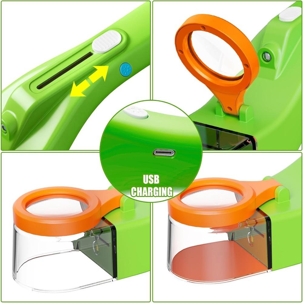 BugView 5X Magnifying Quick-Release Bug Catcher with LED Lights Insect Catcher Indoor & Outdoor STEM Toys Tool for Kids Adults