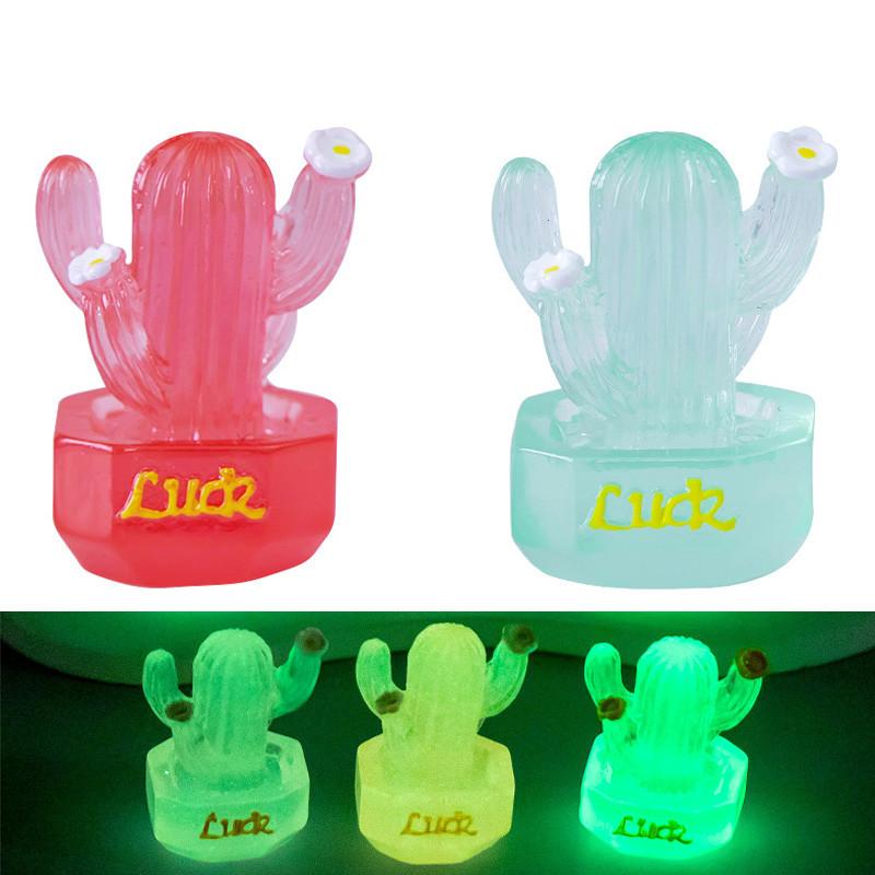 Adorable Glowing Cactus Resin Miniature Desk Car Decoration In 7 Colors