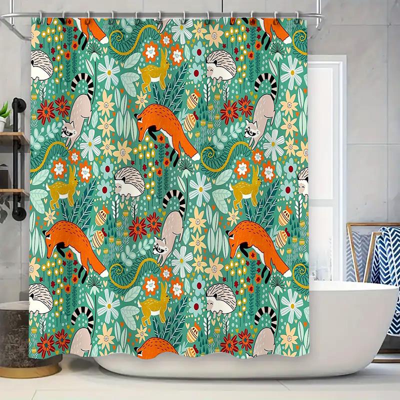 Cute Woodland Animals Shower Curtain Forest Fox Deer Rabbit Bathroom Decor Nature Patterned Fabric Waterproof Curtains 90x180cm