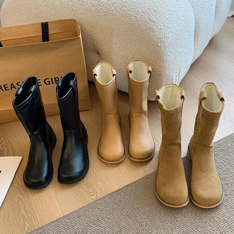 2025 Autumn Winter New Women‘s Boots Luxury Casual Low Heels College Style Women Elegant Shoes Zip Lady Knee High Boots Comfort