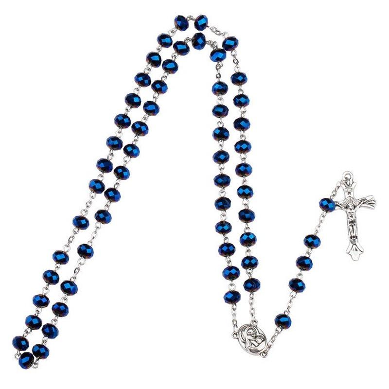 Rosary Beads Necklace with Jesus Crucifix Catholic Prayer Gifts Cross Rosary for Men and Womens