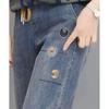 Women's High Waist Elastic Jeans: 2024 Autumn/Winter Retro Embroidered Harem Cropped Pants