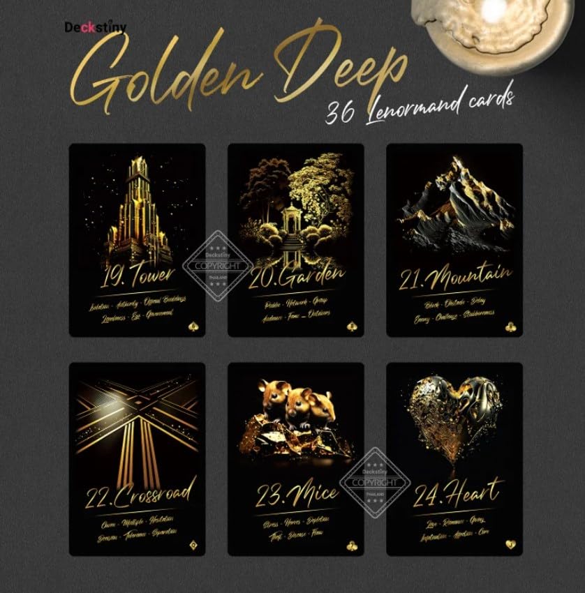 Kancharo 36 Lenormand Tarot Reading Set Deep 36 Lenormand Includes a Japanese Lenormand Card Basic Instruction Manual and Pouch Cards, [Golden -