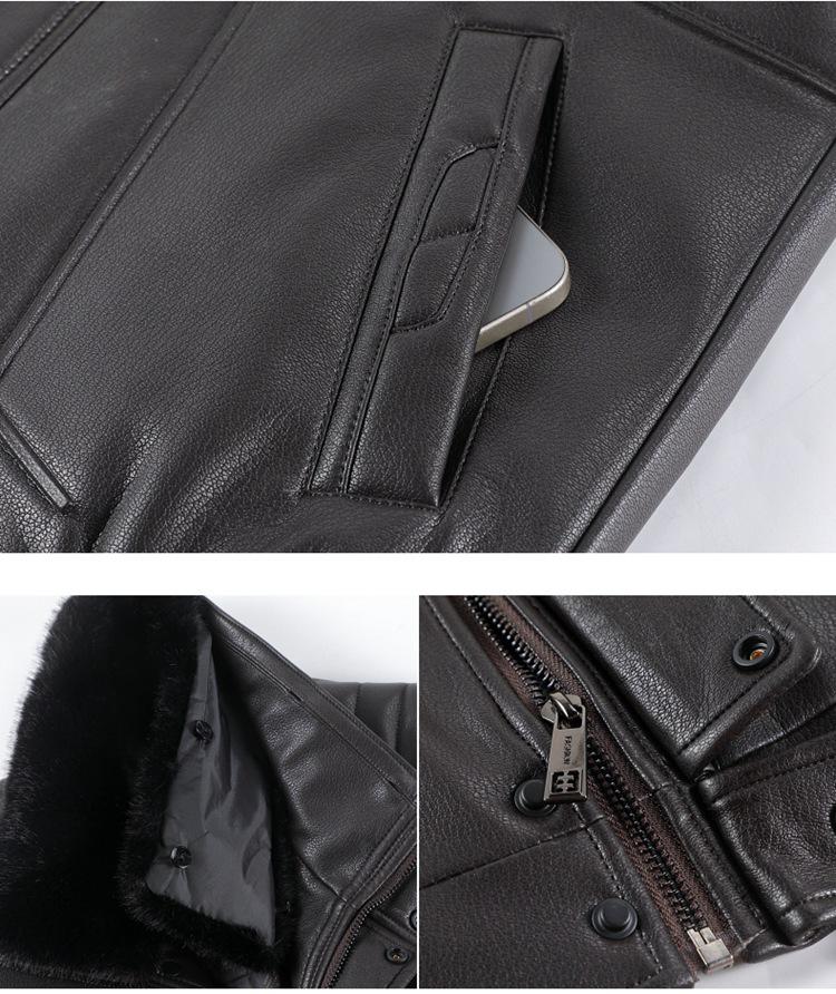Luxury Men's Winter Leather Jacket with Down Liner - Middle-Aged Business Casual Warm Fur