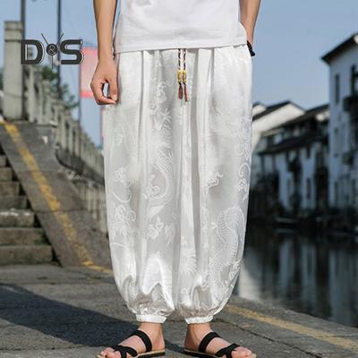 Herren-Hose, Laternenhose, Hippie-Boho-Baggy-Drachen-Druck, lockere Knöchelband, weiche, atmungsaktive Haremshose, lange Yoga-Hose
