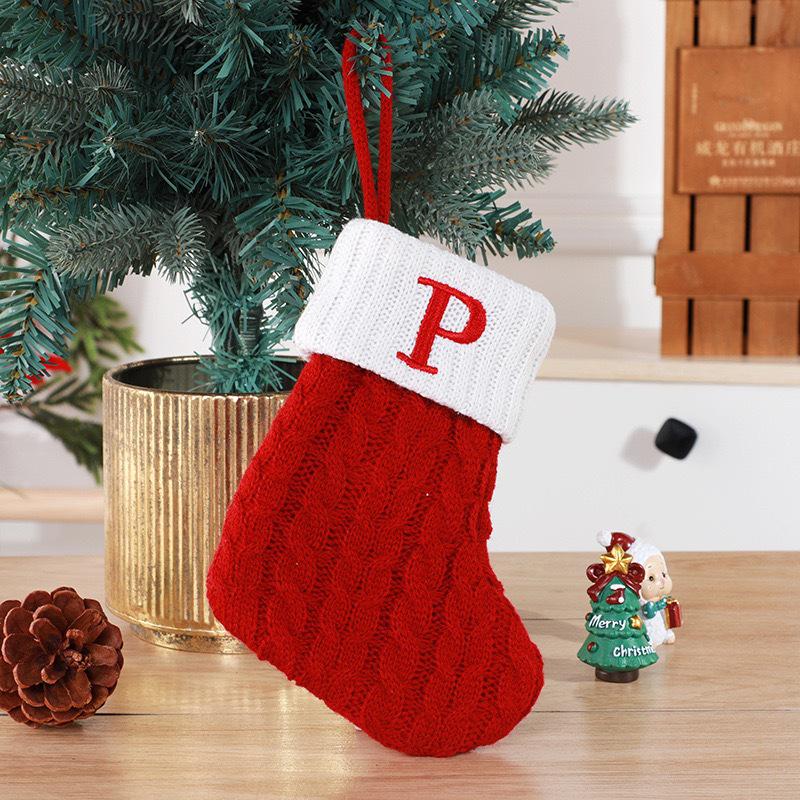 Gold & Blue Christmas Letter Socks – Red Knitted Stockings for Home & Window Display Decor