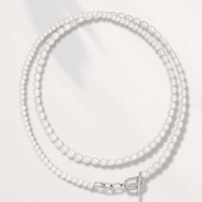 ozel Natural Pearl Linked Chain Necklace with Toggle & Bar PB045-5N