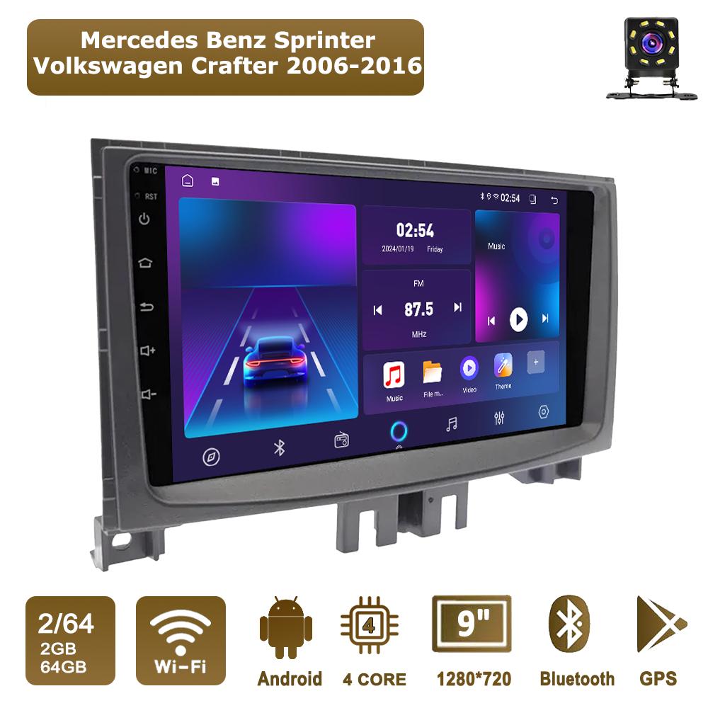 

Android Car-Play Car Radio For Mercedes Benz Sprinter Volkswagen Crafter 2006-2016 Multimedia Player Head Unit Stereo GPS Navigation BT WIFI,2+64GB чорний