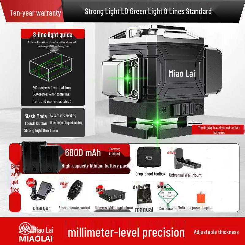 High-Precision 16-Line Green Laser Level with Automatic Projection for Walls and Ground
