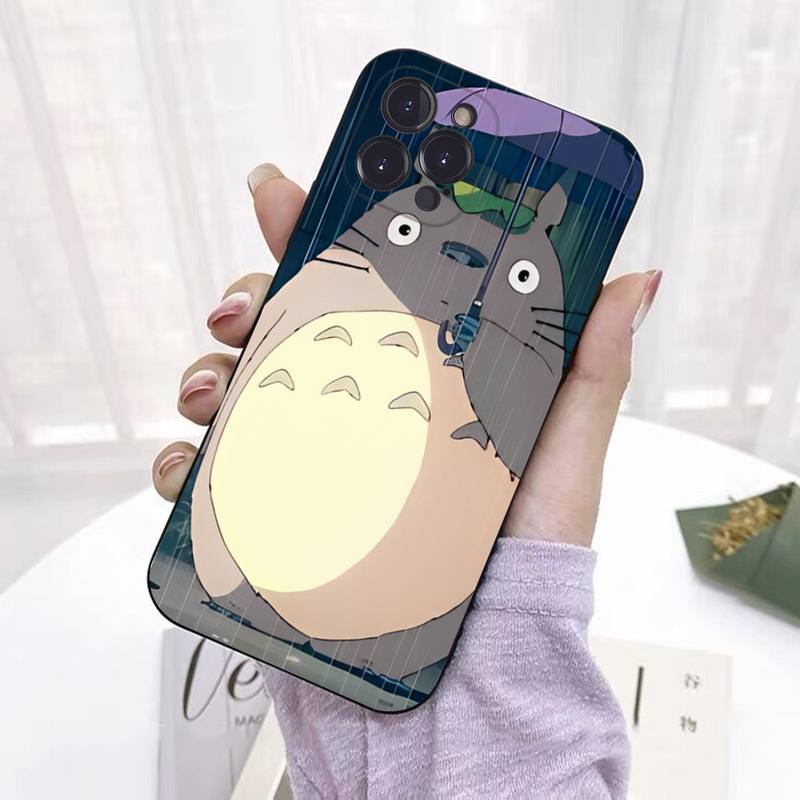 Coque de téléphone Capa Black Shell Totoro pour iPhone 8 7 6 6S Plus X SE 2020 XR XS 14 11 12 13 Mini Pro Max