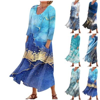 Women's Casual Fashion Comfortable Printed 3/4 Sleeve Pocket Dress