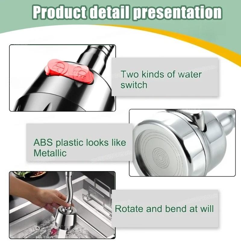 360 Degree Rotatable 2/3 Mode Faucet Extender Water Saving Bubbler Nozzle Adapter for Kitchen & Bathroom Home Faucet Accessories