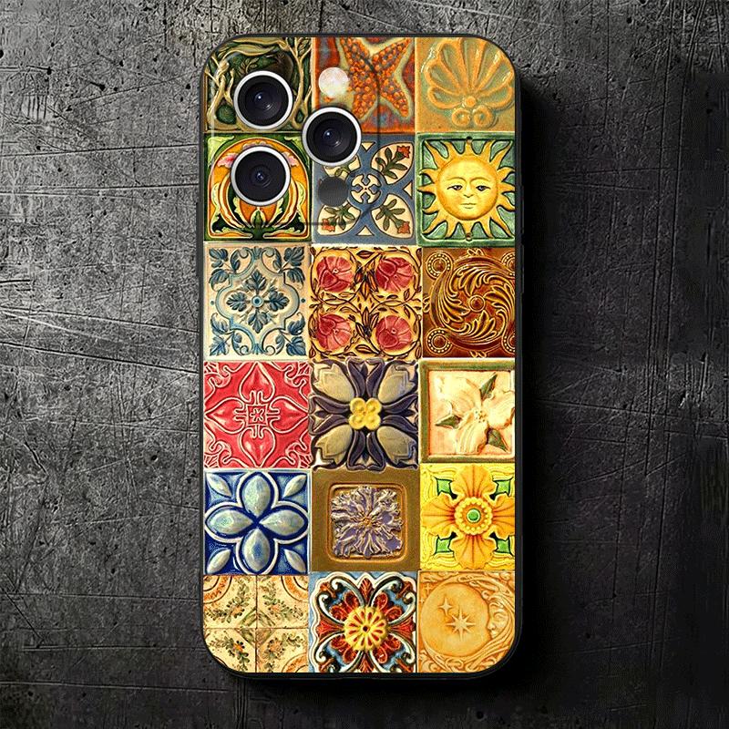 Italian Sicilian Style Floral Pattern Soft Phone Case for iPhone 16 16E 17 Air 15 Pro Max 14 Plus 13 Mini 11 12 7 Black Cover Ba