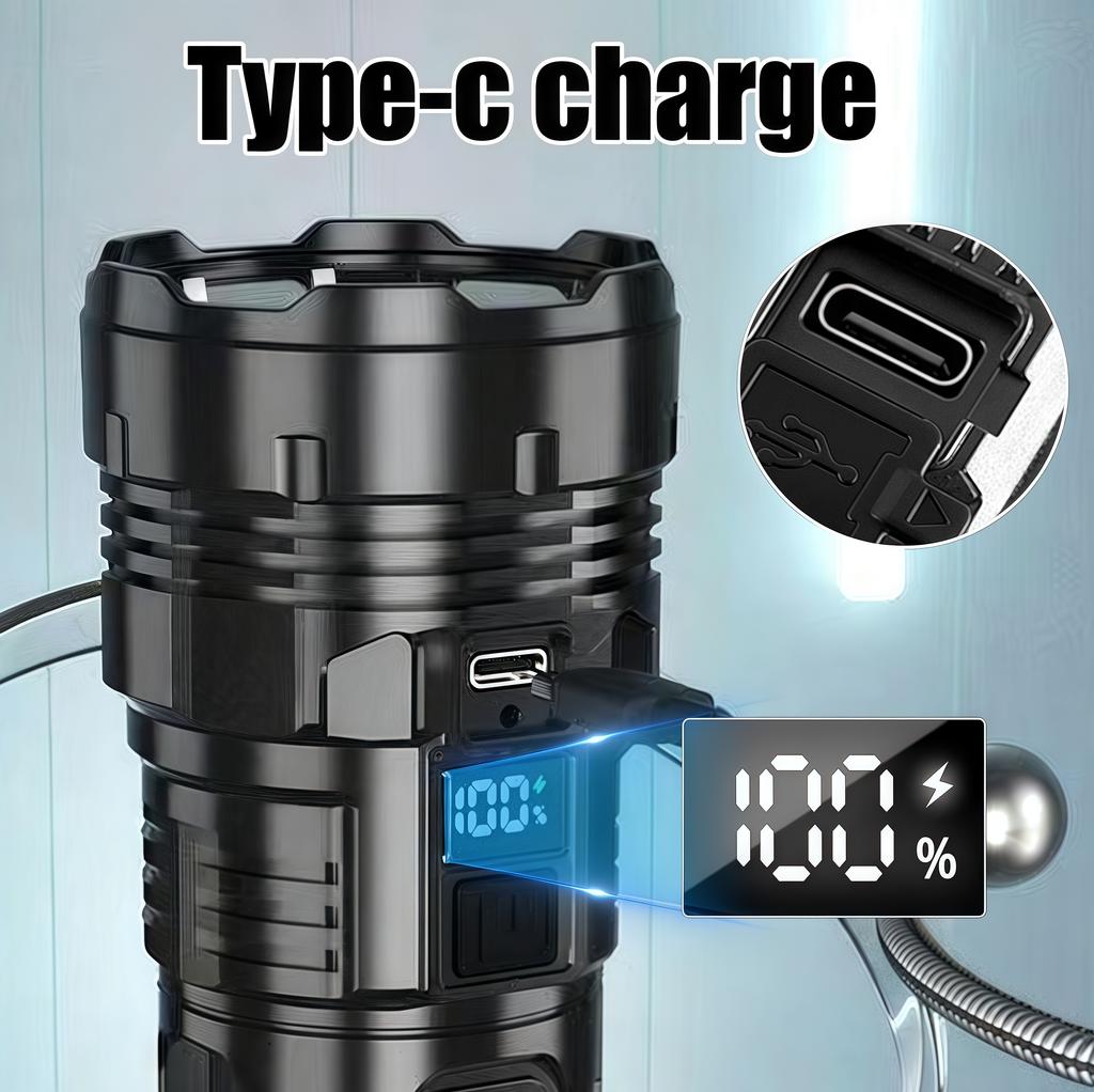 7 LED High-power LED Strong Light Flashlight 18650 USB C Rechargeable with Side Light Multifunctional Outdoor Hiking Camping Light