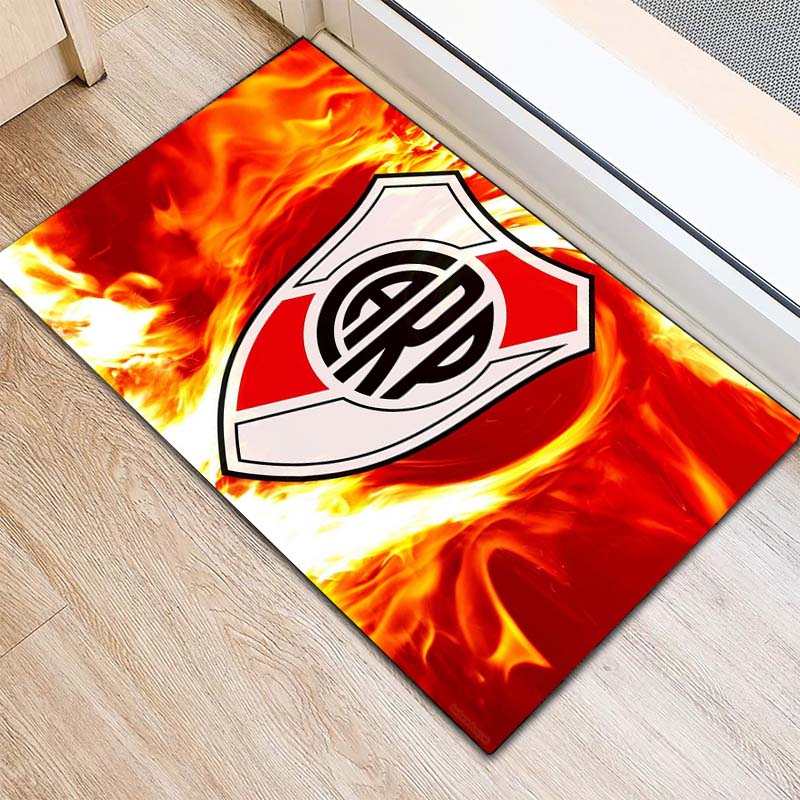 River Plate FC Red White Flag Ink Border Shield Crest Print Doormat Argentine Football Entrance Floor Mat Soccer Fan Home Decor Mat