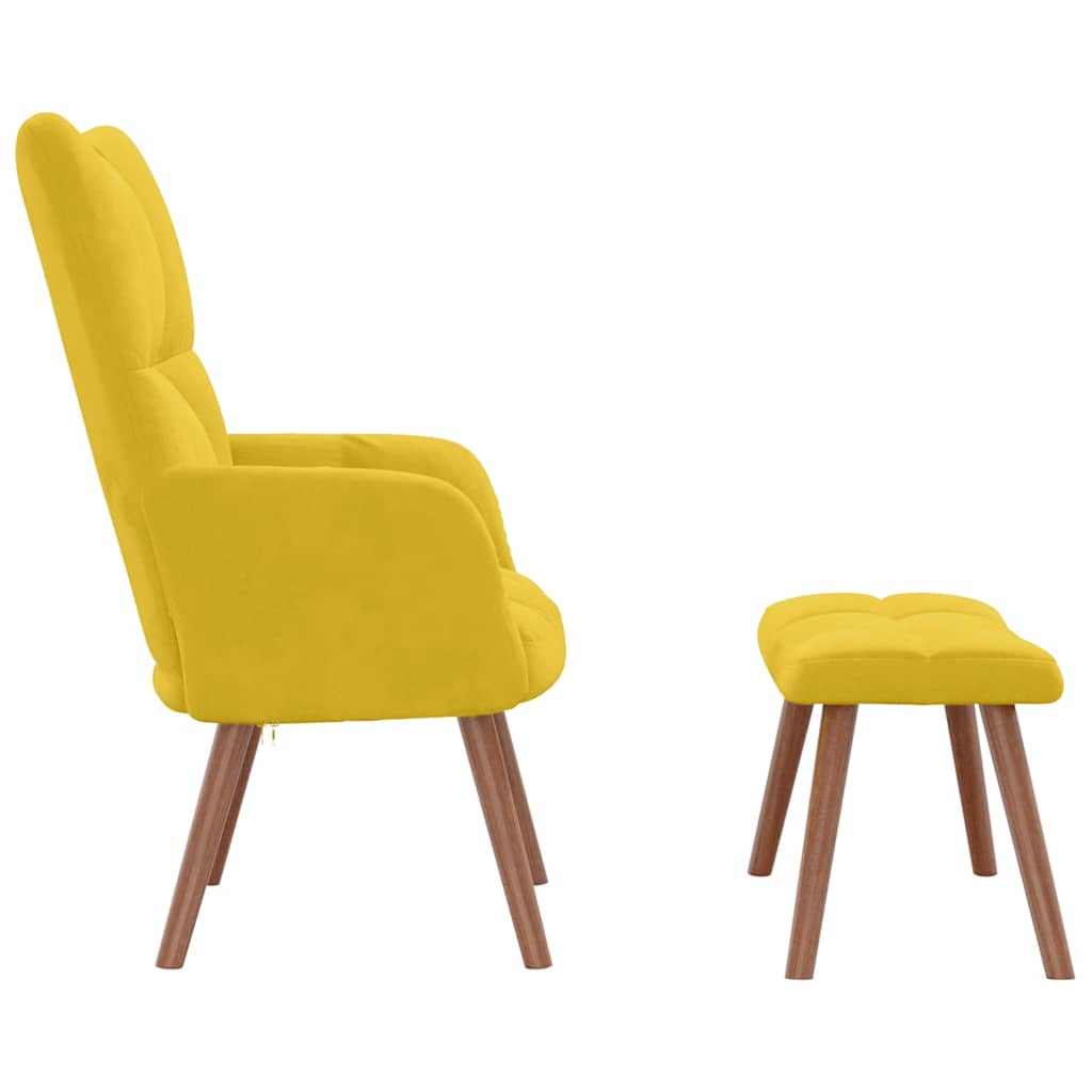 Yellow Mustard Velvet Relaxation Armchair with Footstool