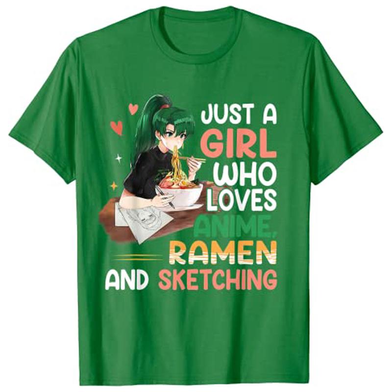Just A Girl Who Loves Anime RaUnisex and Sketching Girls Teens TShirt Graphic Tee Tops Y2k Unisexga Cartoon Aesthetic Clothes Novelty