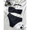 Women's Black And White Twist Front Two-Piece Bikini Swimsuit