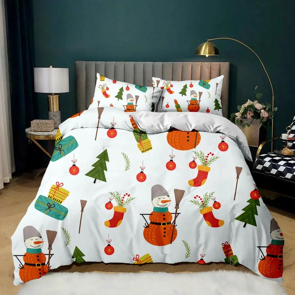Jul Påslakanset Jultomten Ren Tryckt Sängklädesset God Jul Jul Polyester Täcke Set Mjuka Sängkläder