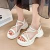Women's Concise Sandals Platform Sole One-line Buckle Narrow Band Shoes Women Dress Roman Sponge Cake Base Zapatillas De Mujer