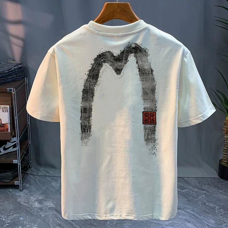 Cotton Round Neck Trendy Tops, Fashionable And Versatile Men's T-shirts, Loose Printed Short Sleeves For Couples