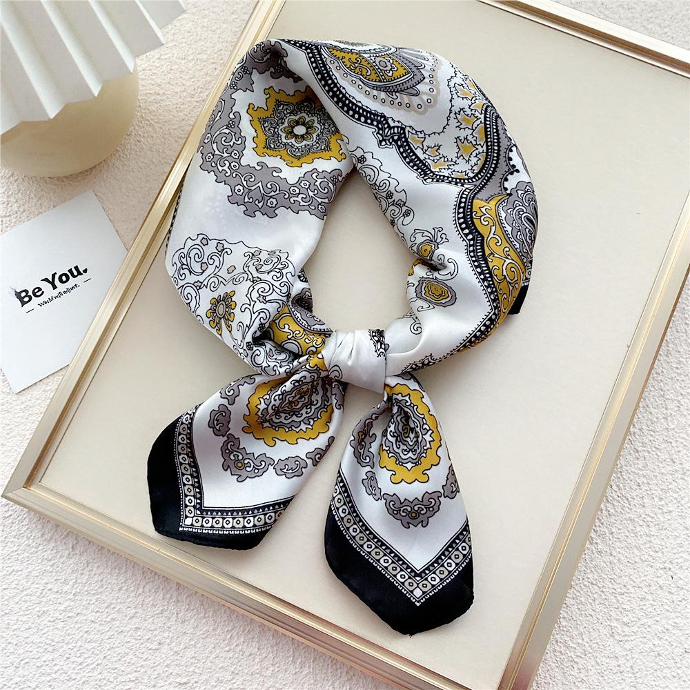 Modischer Dekorationsschal, Haarband, Krawatte, 70 cm, kleiner quadratischer Schal, Seidenschal, Damen, Frühling und Herbst, vielseitiger kleiner Schal, professioneller Schal