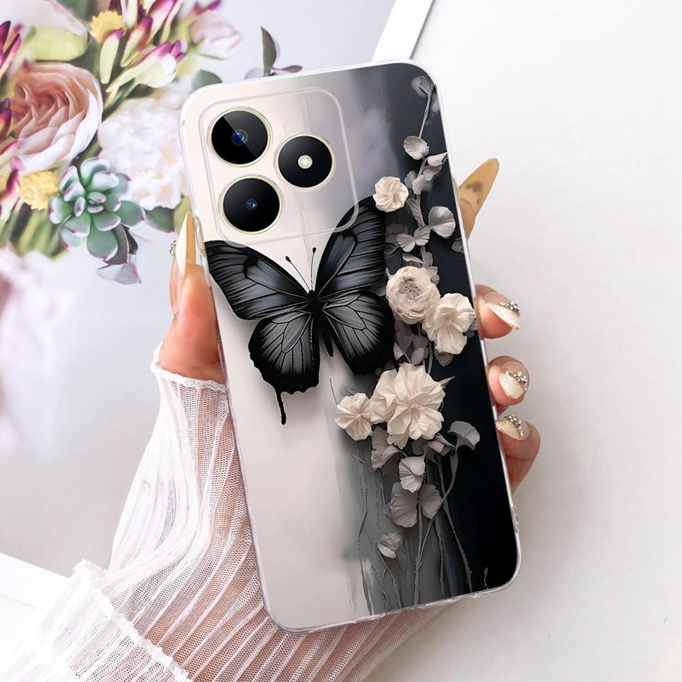 Für Realme C51 C51s C53 C60 / Realme Note 60 Handyhülle Bunte Schmetterlingsblume Girly Weiche Silikonhülle Transparente Rückseite