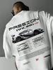 Herren Passion Racing Grafik T-Shirt Weiß Lässig Kurzarm Rundhals mit Vorder- und Rückseite Auto Design Leicht Atmungsaktiv